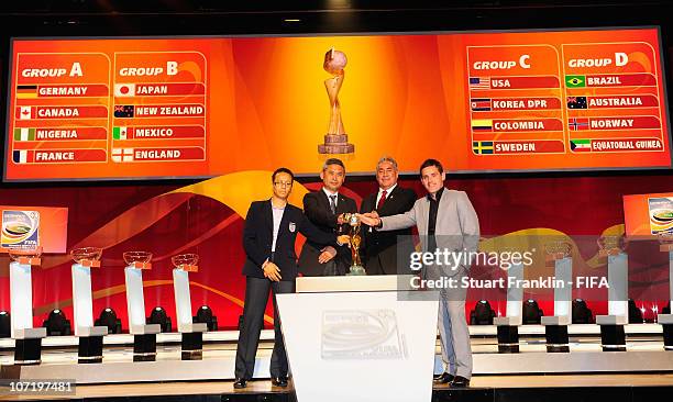 Head coaches of the countries drawn in Groupfrom group B Hope Powell of England, Norio Sasaki of Japan, Leanardo Cuellar of Mexico and John Herdman...