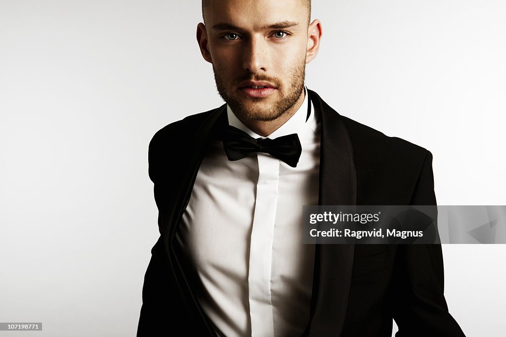 Close-up of man in dinner jacket