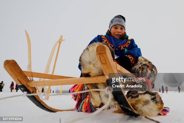 Child is seen in the Obdorskiy Ostrog , center Salekhard town of Yamalo-Nenets autonomous district, Russia on December 11, 2018.
