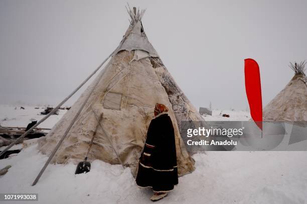 Nenet woman is seen in the Obdorskiy Ostrog , center Salekhard town of Yamalo-Nenets autonomous district, Russia on December 11, 2018.
