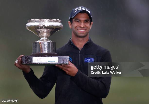 Aaron Rai of England poses with the trophy during day four of the Honma Hong Kong Open at The Hong Kong Golf Club on November 25, 2018 in Hong Kong,...