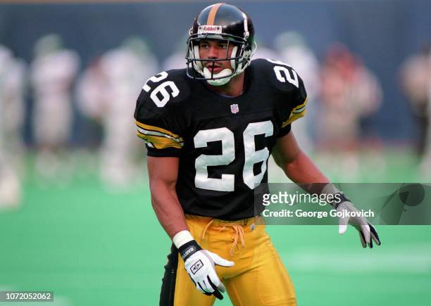 Cornerback Rod Woodson of the Pittsburgh Steelers looks on from the field before a preseason game against the Philadelphia Eagles at Three Rivers...