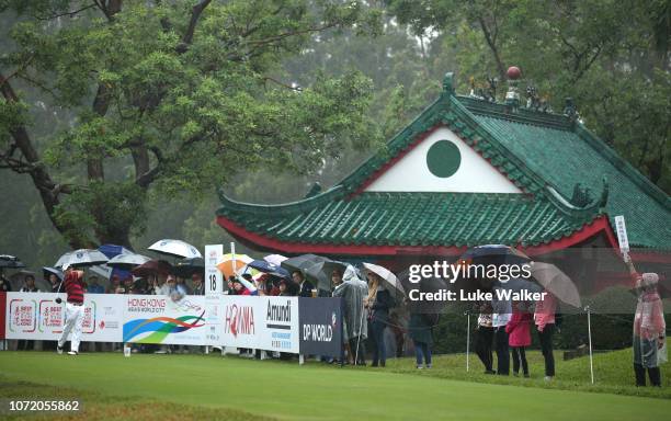 Adilson Da Lilva of Brazil plays his tee shot on the 18th hole during day four of the Honma Hong Kong Open at The Hong Kong Golf Club on November 25,...