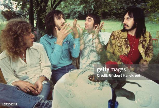 The Who pose for a group portrait during the press launch party for the 'Who's Next' album release. L-R Roger Daltrey, Pete Townshend, Keith Moon and...