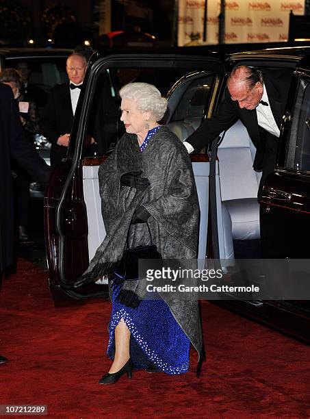 Queen Elizabeth II and Prince Phillip, Duke of Edinburgh attend the Royal Film Performance and World Premiere of 'The Chronicles Of Narnia: The...