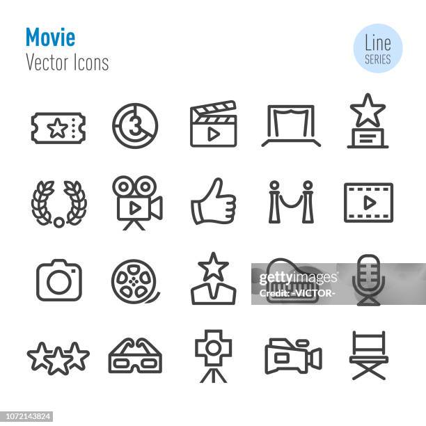 ilustrações, clipart, desenhos animados e ícones de ícones do cinema - vetor linha série - cadeira de diretor