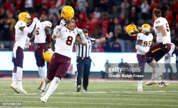Merlin Robertson of the Arizona State Sun Devils celebrates after the Arizona Wildcats miss a game winning field goal with seconds on the clock...
