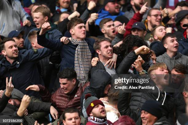 Aston Villa fans celebrate their sides first goal during the Sky Bet Championship match between Aston Villa and Birmingham City at Villa Park on...