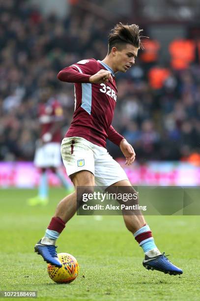 Jack Grealish of Aston Villa runs with the ball during the Sky Bet Championship match between Aston Villa and Birmingham City at Villa Park on...