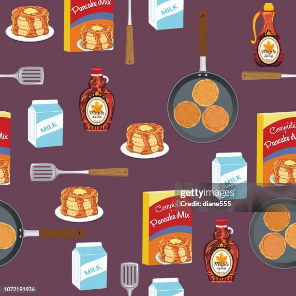 pancakes breakfast foods seamless pattern - pancake stock illustrations