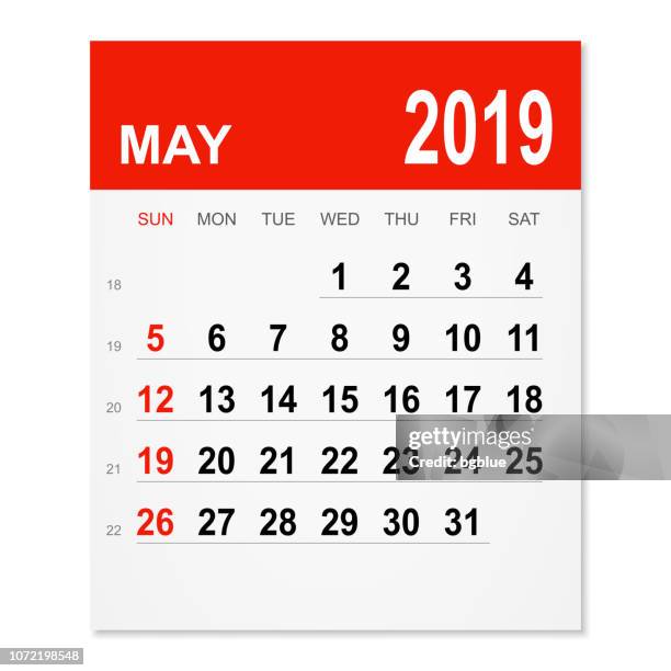 may 2019 calendar - red post it notes white background stock illustrations