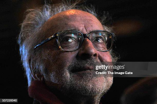 Director Jean-Luc Godard looks on before receiving the Swiss Federal Design Award Grand Prix held at X-Tra on November 30, 2010 in Zurich,...