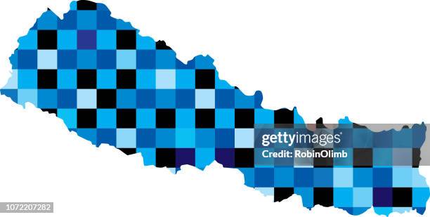 nepal blue squares map - nepal map stock illustrations