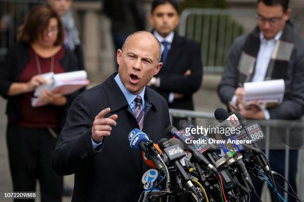 Michael Avenatti, attorney for Stephanie Clifford, also known as adult film actress Stormy Daniels, speaks to the press outside federal court after...