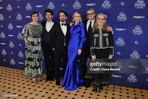 Emily Mortimer, Ben Whishaw, Lin-Manuel Miranda, Emily Blunt, Colin Firth and Meryl Streep attend the European Premiere of "Mary Poppins Returns" at...