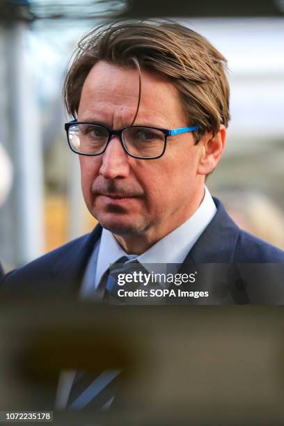 Tobias Ellwood MP for Bournemouth East is seen waiting to be interviewed by a television reporter in College Green. British Prime Minister Theresa...