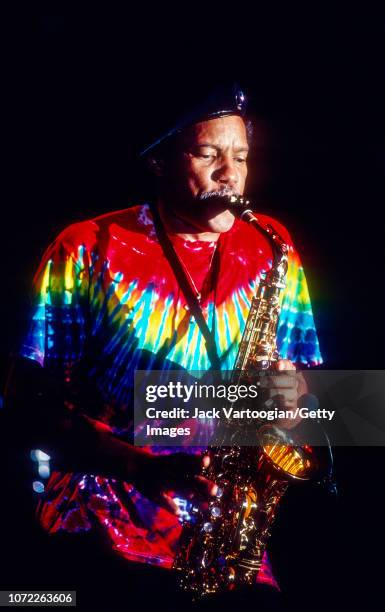 American R&B, Funk, and Jazz musician Charles Neville plays alto saxophone as he performs with the Neville Brothers at Central Park SummerStage, New...