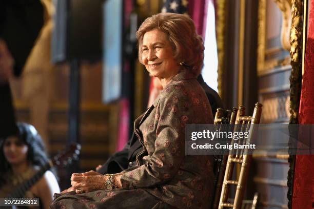 Her Majesty Queen Sofía of Spain attends the Sophia Awards for Excellence Luncheon by The Queen Sofia Spanish Institute at Metropolitan Club on...