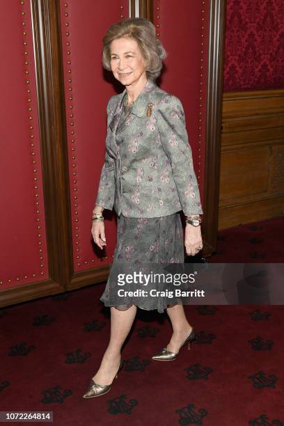 Her Majesty Queen Sofía of Spain attends the Sophia Awards for Excellence Luncheon by The Queen Sofia Spanish Institute at Metropolitan Club on...