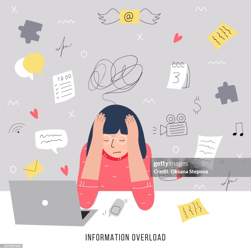 Topic Overload Information Overload And Multitasking Problems Concept Flat And ...