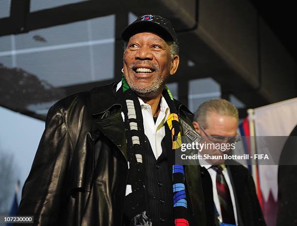 Actor Morgan Freeman, part of the USA delegation arrives at FIFA headquarters for their FIFA World Cup 2022 presentation to the FIFA Executive...