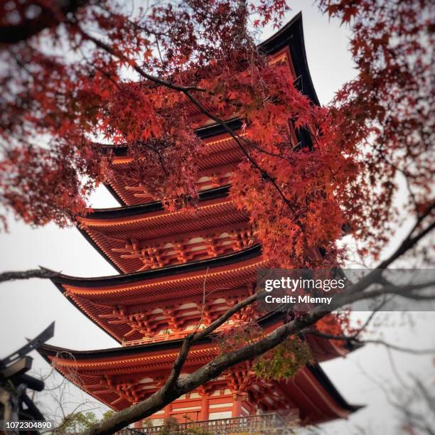 red autumn miyajima pagoda japan - miyajima stock pictures, royalty-free photos & images