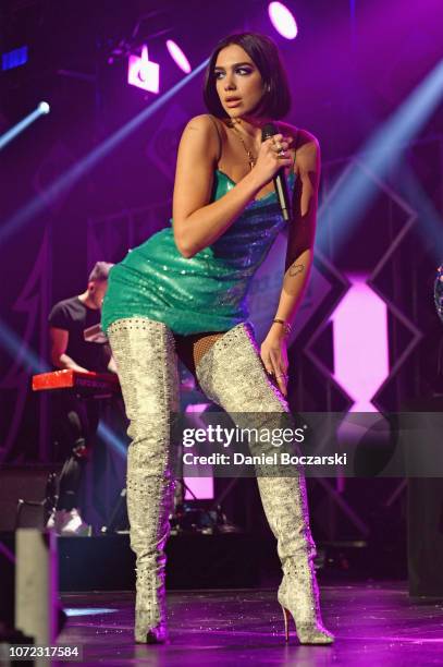 Dua Lipa performs onstage during 103.5 KISS FM's Chicago Jingle Ball 2018 on December 12, 2018 in Rosemont, Illinois.