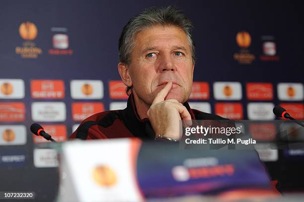 Jozef Chovanec coach of Sparta Prague looks on during a press conference ahead of the UEFA Europa League Group F match between Palermo and Sparta...