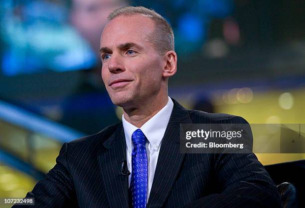 Dennis Muilenburg, president of Boeing Co.'s defense unit, listens during a television interview in New York, U.S., on Wednesday, Dec. 1, 2010....