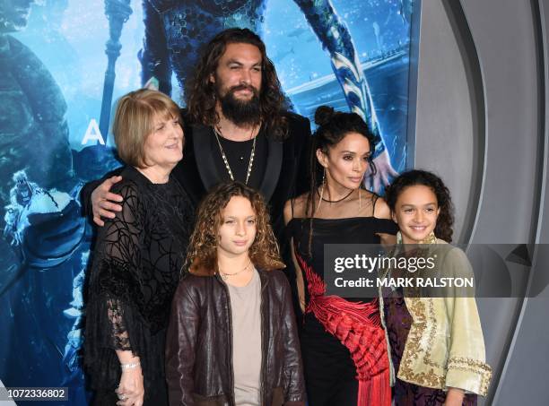 Coni Momoa, US actor Jason Momoa, his son Nakoa-Wolf Manakauapo Namakaeha Momoa, his wife actress Lisa Bonet and daughter Lola Iolani Momoa arrive...