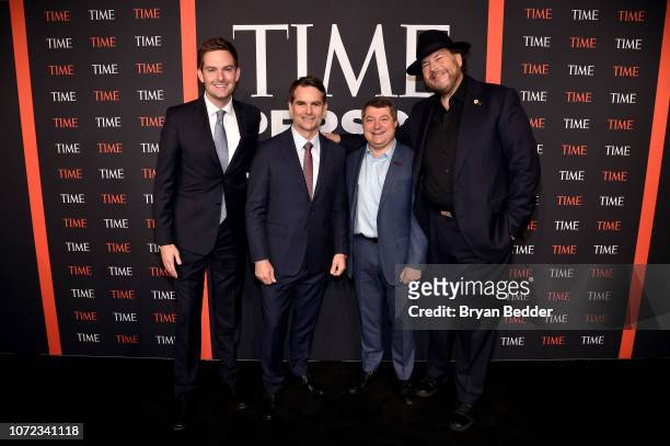 Jeff Gordon, Edward Felsenthal and Marc Benioff and guest attend the TIME Person Of The Year Celebration at Capitale on December 12, 2018 in New York...