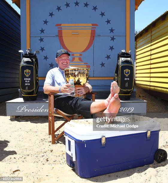 Golfer Ernie Els of South Africa poses during The Big Easy's BBQ at Brighton Beach Boxes on November 26, 2018 in Melbourne, Australia. Eels will be...