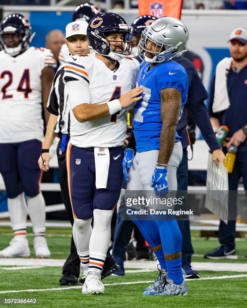Glover Quin of the Detroit Lions receives a personal foul penalty for pushing quarterback Chase Daniel of the Chicago Bears out of bounds during an...