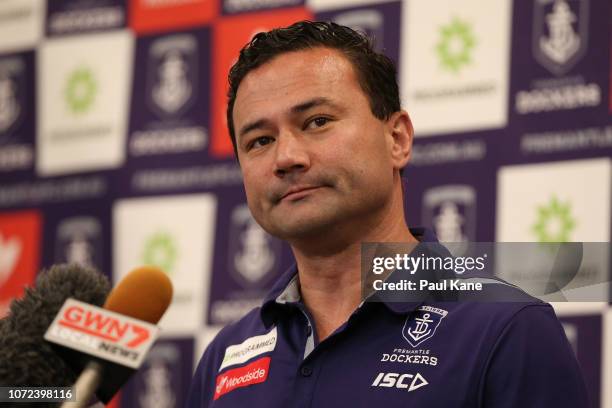 Fremantle's General Manager of Football Peter Bell addresses the media during a Fremantle Dockers AFL training session at Victor George Kallis Oval...