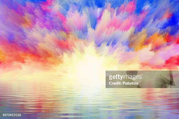 fabulous sunrise reflected in the water - painted image stock illustrations