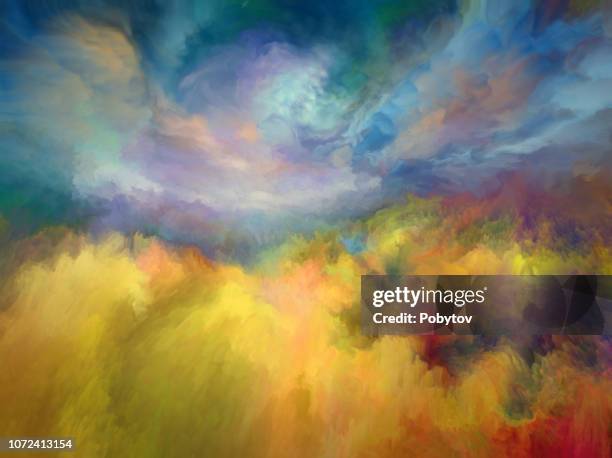 ilustraciones, imágenes clip art, dibujos animados e iconos de stock de paisaje de verano pintura, impresionismo - landscap with rainbow