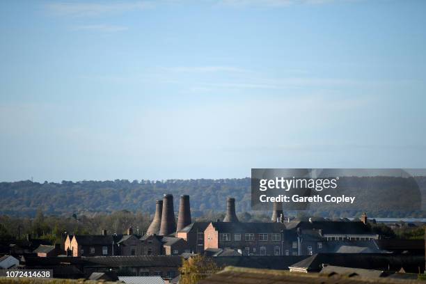 The remaining kilns of Gladstone Pottery, Longton on October 25, 2017 in Stoke on Trent, England. At the height of the Potteries industry, the...