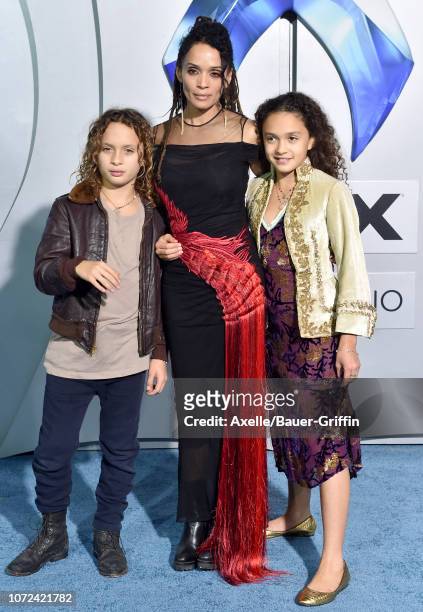 Lisa Bonet, Nakoa-Wolf Manakauapo Namakaeha Momoa and Lola Iolani Momoa attend the premiere of Warner Bros. Pictures' 'Aquaman' at TCL Chinese...
