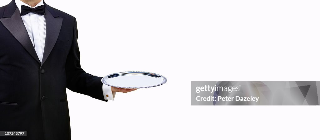 Butler waiter with empty serving tray
