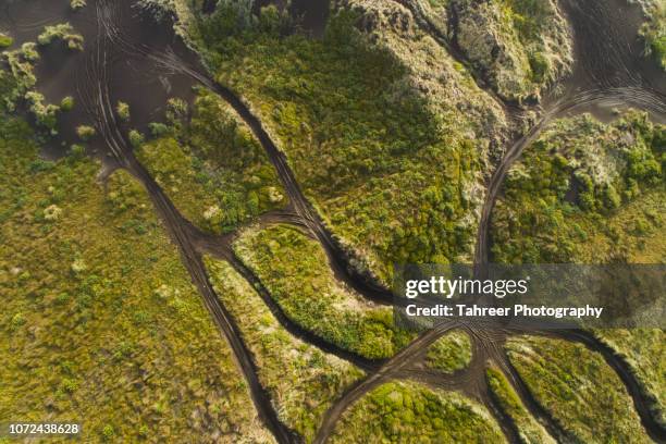 ariel view of off road tracks - new zealand road stock pictures, royalty-free photos & images