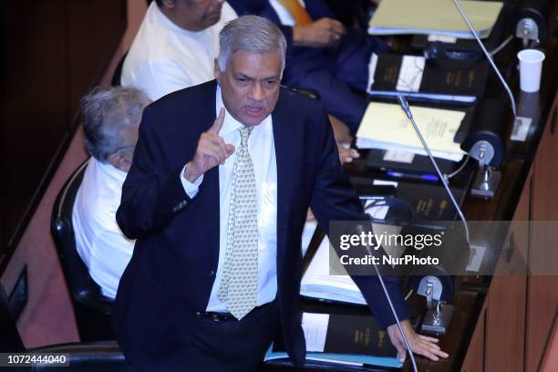 Ousted Sri Lankan prime minister Ranil Wickremesinghe attends a session at the parliament complex, Colombo, Sri Lanka.