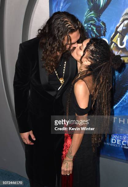 Jason Momoa and his wife Lisa Bonet arrive at the premiere of Warner Bros. Pictures' "Aquaman" at the Chinese Theatre on December 12, 2018 in Los...