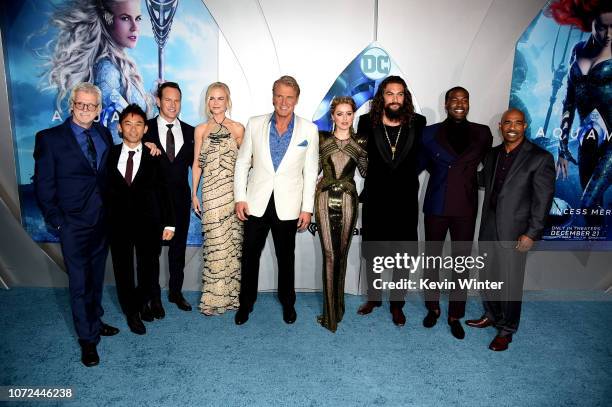 Rob Cowan, James Wan, Patrick Wilson, Nicole Kidman, Dolph Lundgren, Amber Heard, Jason Momoa, Yahya Abdul-Mateen ll and Michael Beach arrive at the...