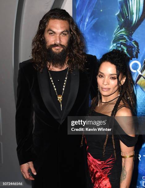 Jason Momoa and his wife Lisa Bonet arrive at the premiere of Warner Bros. Pictures' "Aquaman" at the Chinese Theatre on December 12, 2018 in Los...