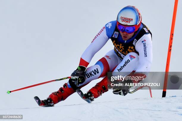 Switzerland Mauro Caviezel trains on the eve of the FIS Alpine World Cup Men Downhill on December 13, 2018 in Val Gardena - Groeden, Italian Alps.