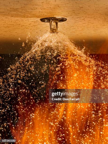 fire sprinkler spraying - water sprinkler fire imagens e fotografias de stock