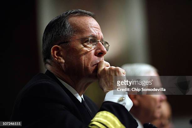 Joint Chiefs of Staff Chairman Adm. Michael Mullen testifies before the Senate Armed Services Committee about the military's "don't ask, don't tell"...