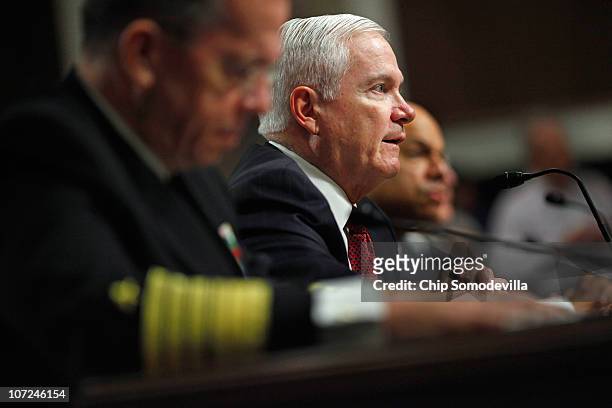 Defense Secretary Robert Gates testifies with Joint Chiefs of Staff Chairman Adm. Michael Mullen , and Defense Department Comprehensive Review...