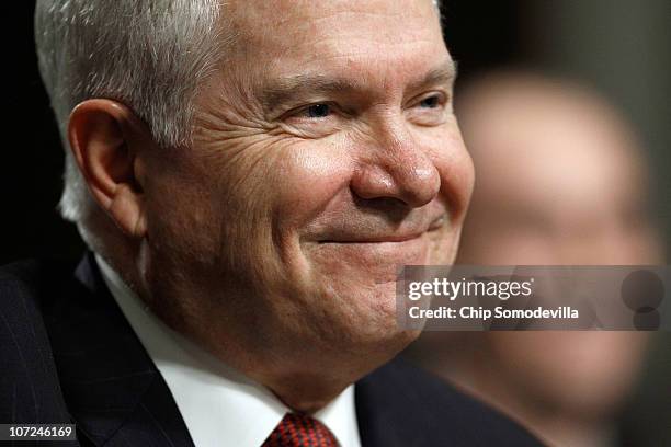 Defense Secretary Robert Gates testifies before the Senate Armed Services Committee about the military's "don't ask, don't tell" policy on Capitol...