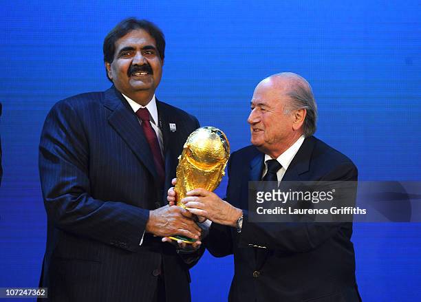 President Joseph S Blatter presents Qatar for the hosts of 2022 during the FIFA World Cup 2018 & 2022 Host Countries Announcement at the Messe...